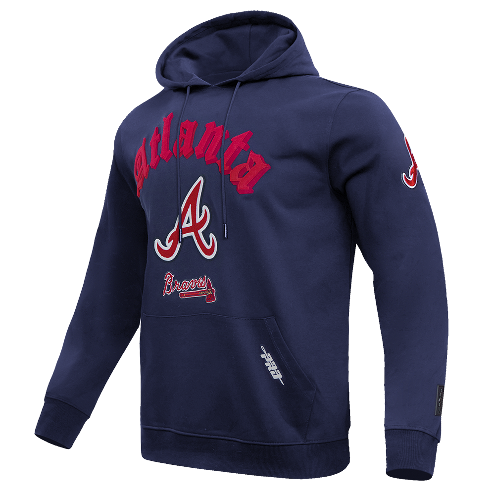 Pro Standard Men's MLB Atlanta Braves Old English PO Hoodie - Navy - NAVY Thumbnail View 3
