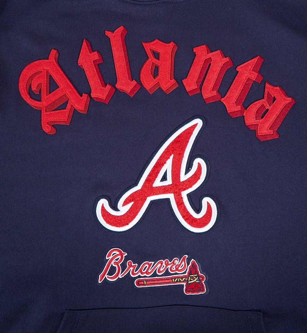 Pro Standard Men's MLB Atlanta Braves Old English PO Hoodie - Navy - NAVY Thumbnail View 5