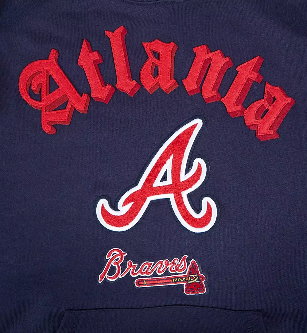 Pro Standard Men's MLB Atlanta Braves Old English PO Hoodie -Navy - NAVY