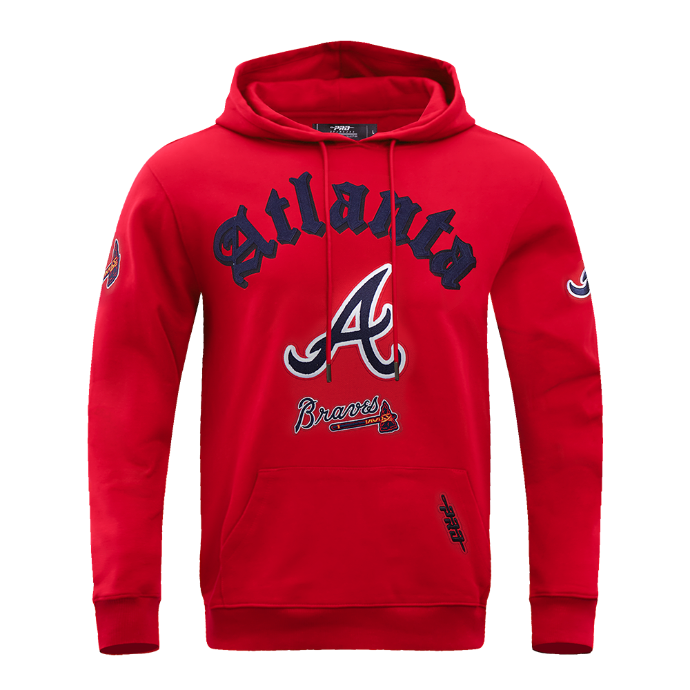 Pro Standard Men's MLB Atlanta Braves Old English PO Hoodie -Red - RED Thumbnail View 1