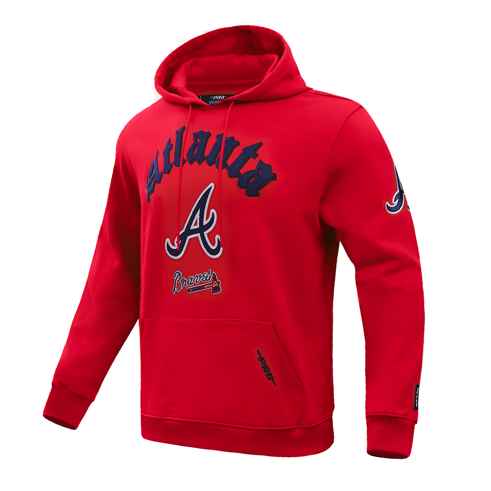 Pro Standard Men's MLB Atlanta Braves Old English PO Hoodie - Red - RED Thumbnail View 3