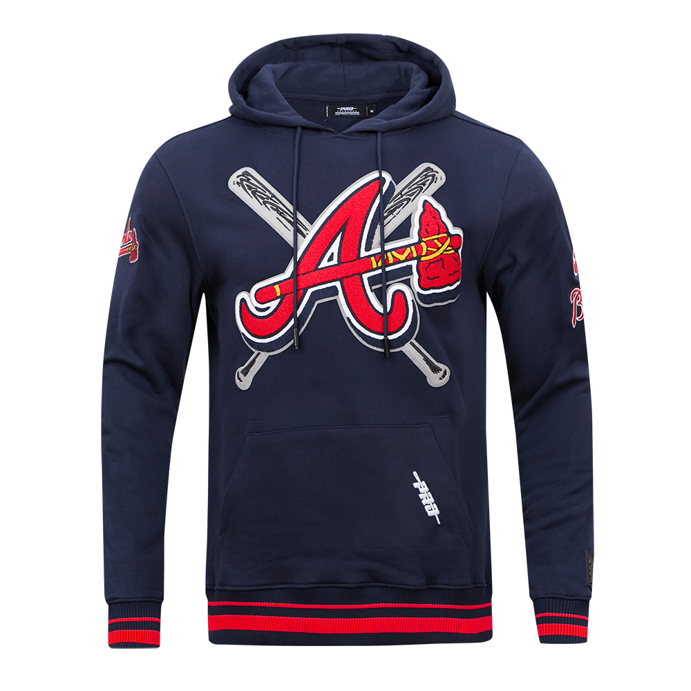 Pro Standard Men's MLB Atlanta Braves Mashup Rib PO Hoodie -Navy/Red - NAVY/RED Thumbnail View 1