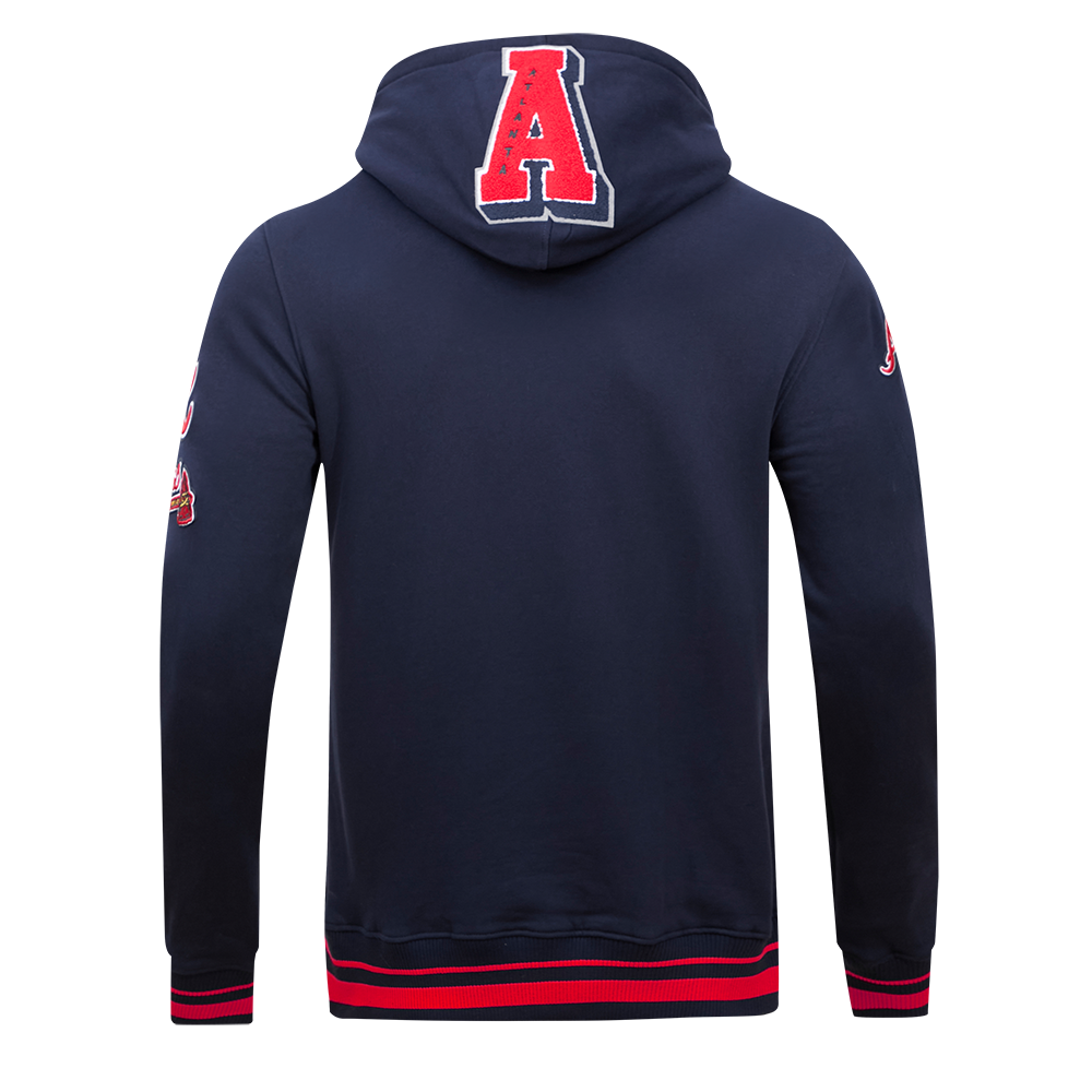 Pro Standard Men's MLB Atlanta Braves Mashup Rib PO Hoodie - Navy/Red - NAVY/RED Thumbnail View 2