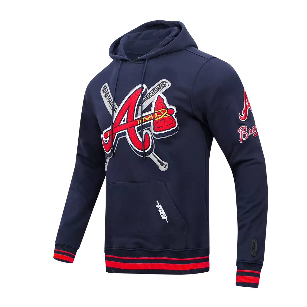 Pro Standard Men's MLB Atlanta Braves Mashup Rib PO Hoodie -Navy/Red - NAVY/RED