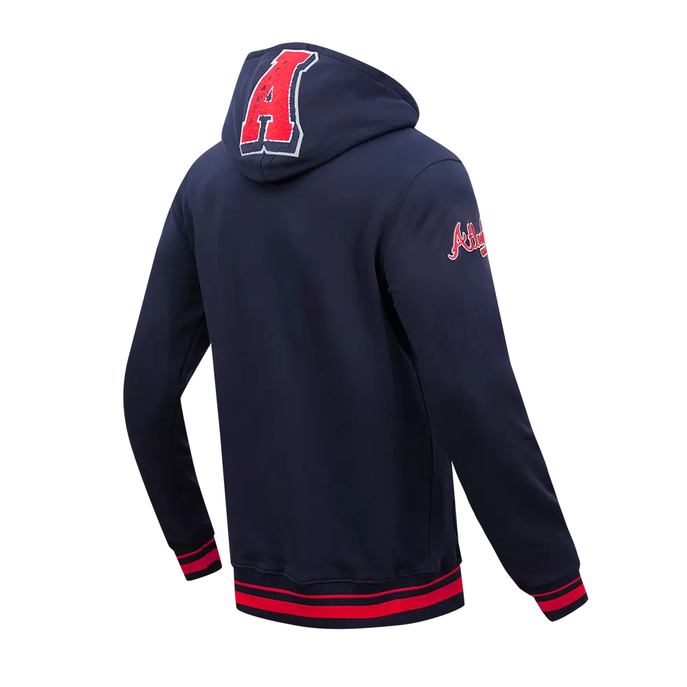 Pro Standard Men's MLB Atlanta Braves Mashup Rib PO Hoodie - Navy/Red - NAVY/RED