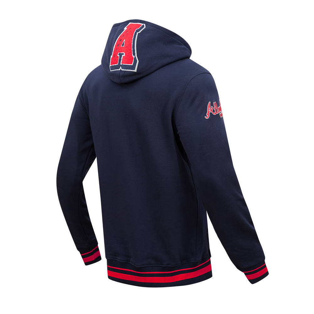 Pro Standard Men's MLB Atlanta Braves Mashup Rib PO Hoodie -Navy/Red - NAVY/RED Thumbnail View 4