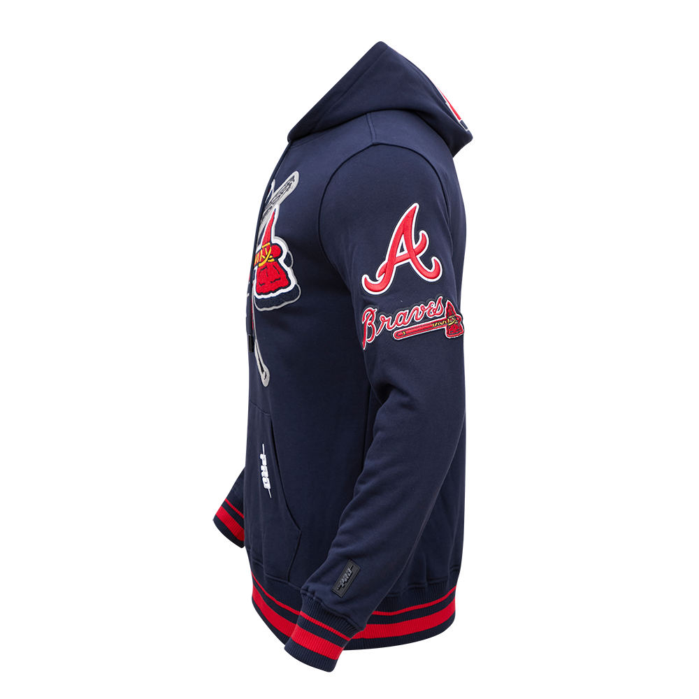 Pro Standard Men's MLB Atlanta Braves Mashup Rib PO Hoodie - Navy/Red - NAVY/RED Thumbnail View 5