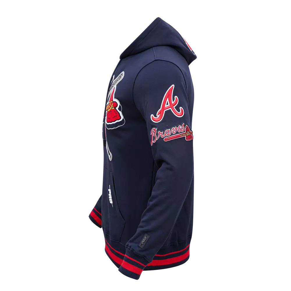 Pro Standard Men's MLB Atlanta Braves Mashup Rib PO Hoodie -Navy/Red - NAVY/RED