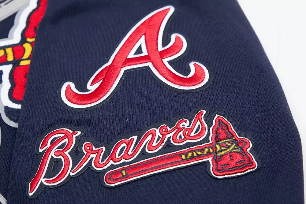 Pro Standard Men's MLB Atlanta Braves Mashup Rib PO Hoodie -Navy/Red - NAVY/RED