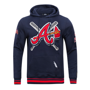 Pro Standard Men's MLB Atlanta Braves Mashup Rib PO Hoodie -Navy/Red