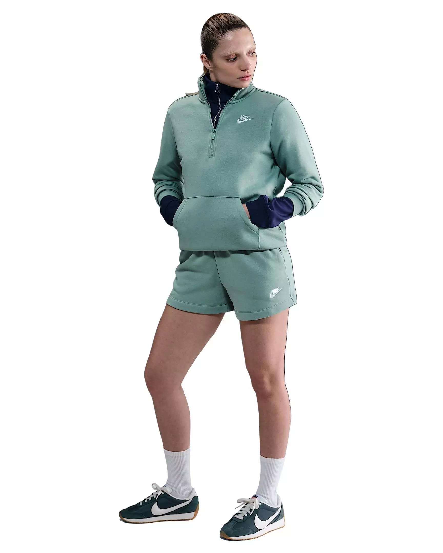 Nike Women's Sportswear Club Fleece Mid-Rise Shorts - Green - GREEN