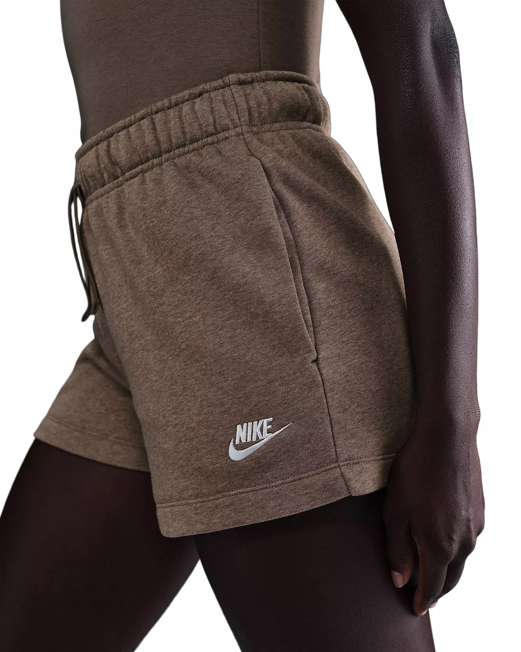 Nike Women's Sportswear Club Fleece Mid-Rise Shorts -Brown - BROWN