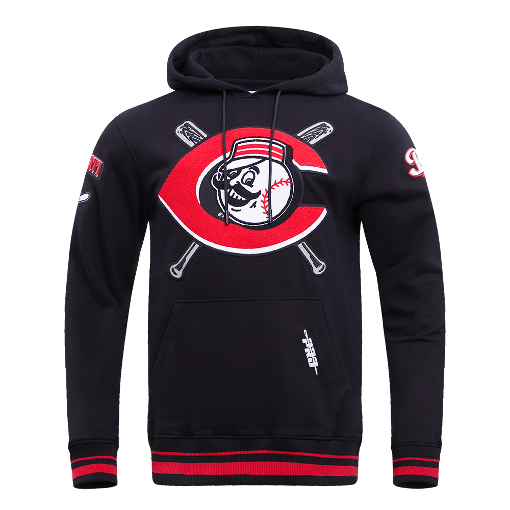 Pro Standard Men's MLB Cincinnati Reds Mashup Rib PO Hoodie - Black/Red - BLACK/RED Thumbnail View 1