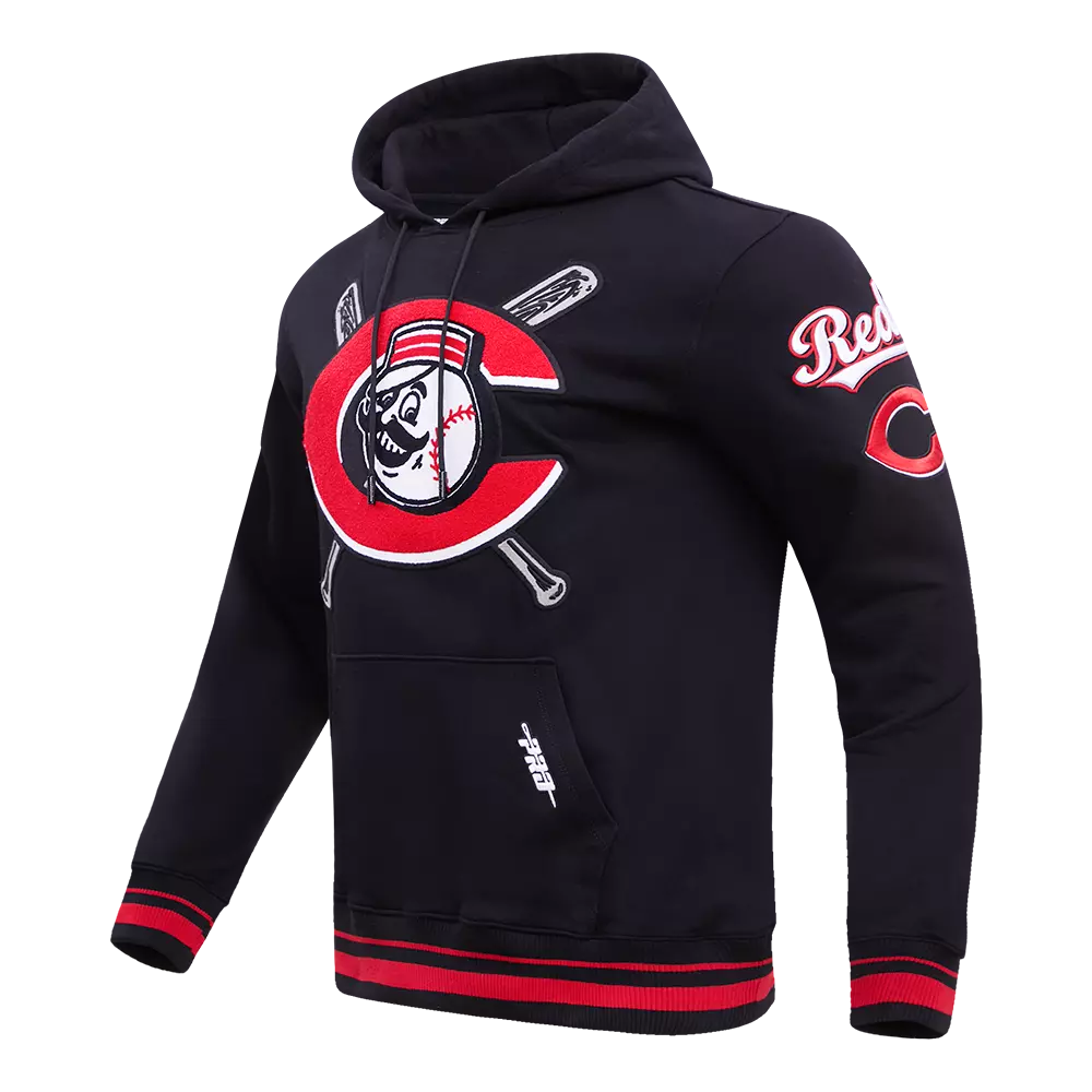 Pro Standard Men's MLB Cincinnati Reds Mashup Rib PO Hoodie -Black/Red - BLACK/RED
