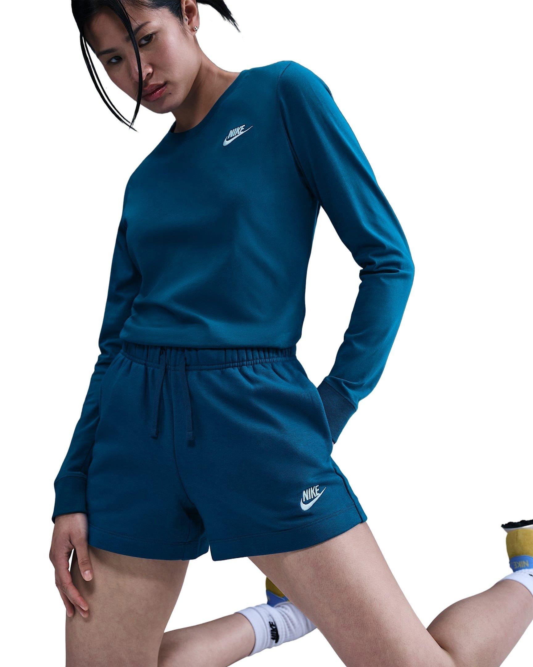 Nike Women's Sportswear Club Fleece Mid-Rise Shorts -Turquoise - TURQUOISE Thumbnail View 3