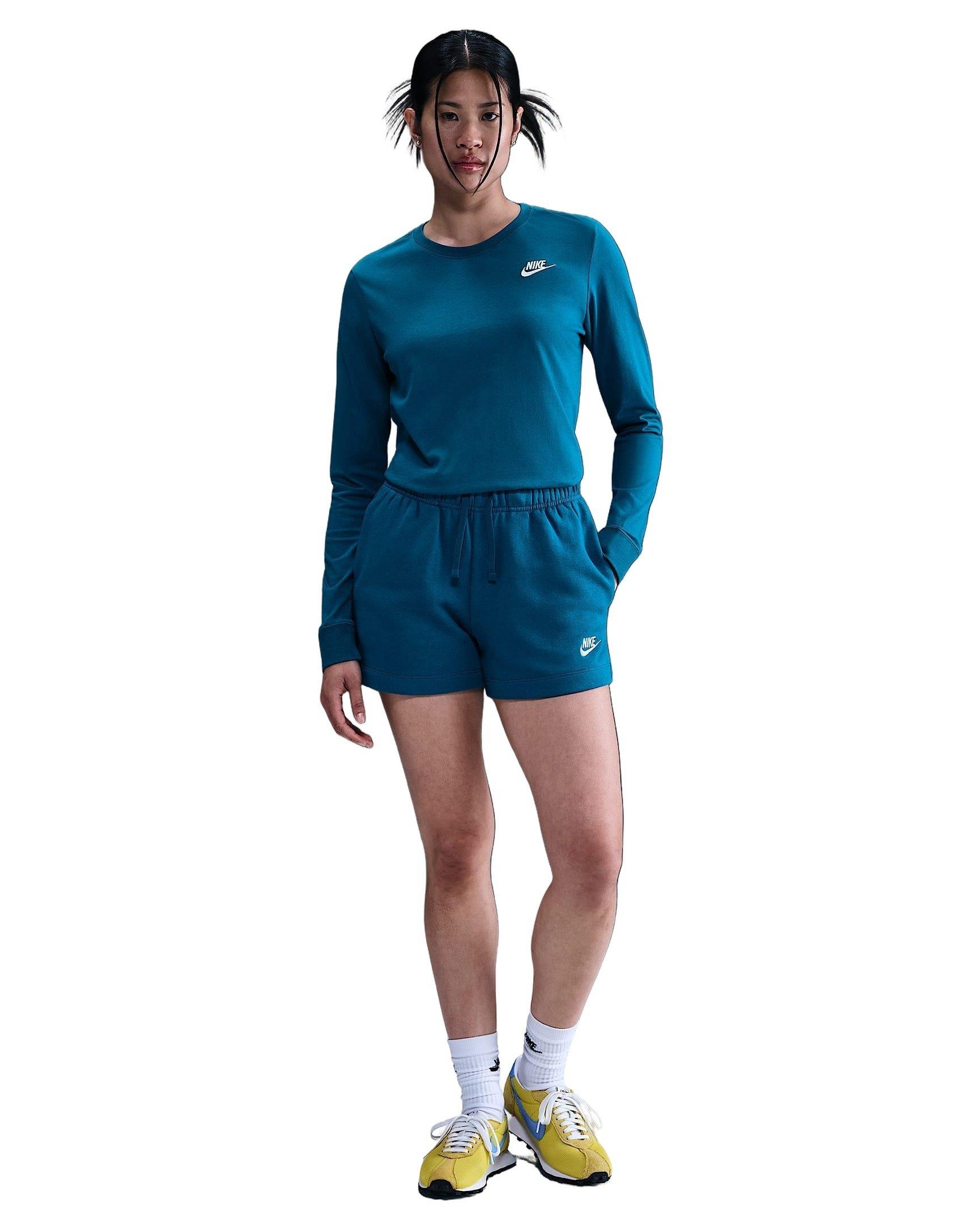 Nike Women's Sportswear Club Fleece Mid-Rise Shorts -Turquoise - TURQUOISE Thumbnail View 4
