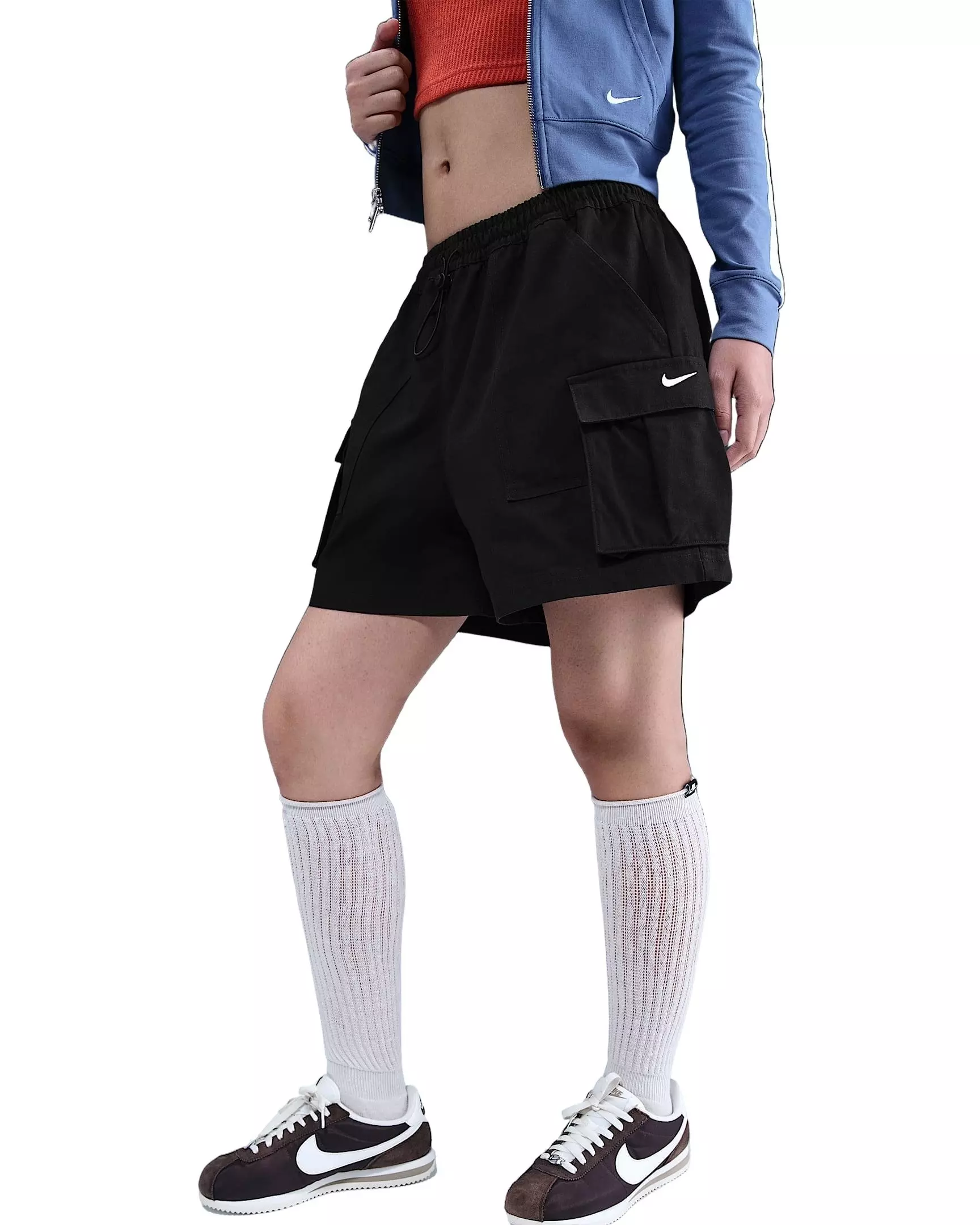 Nike Women's Sportswear Street Mid-Rise Loose 5" Cargo Shorts - Black - BLACK