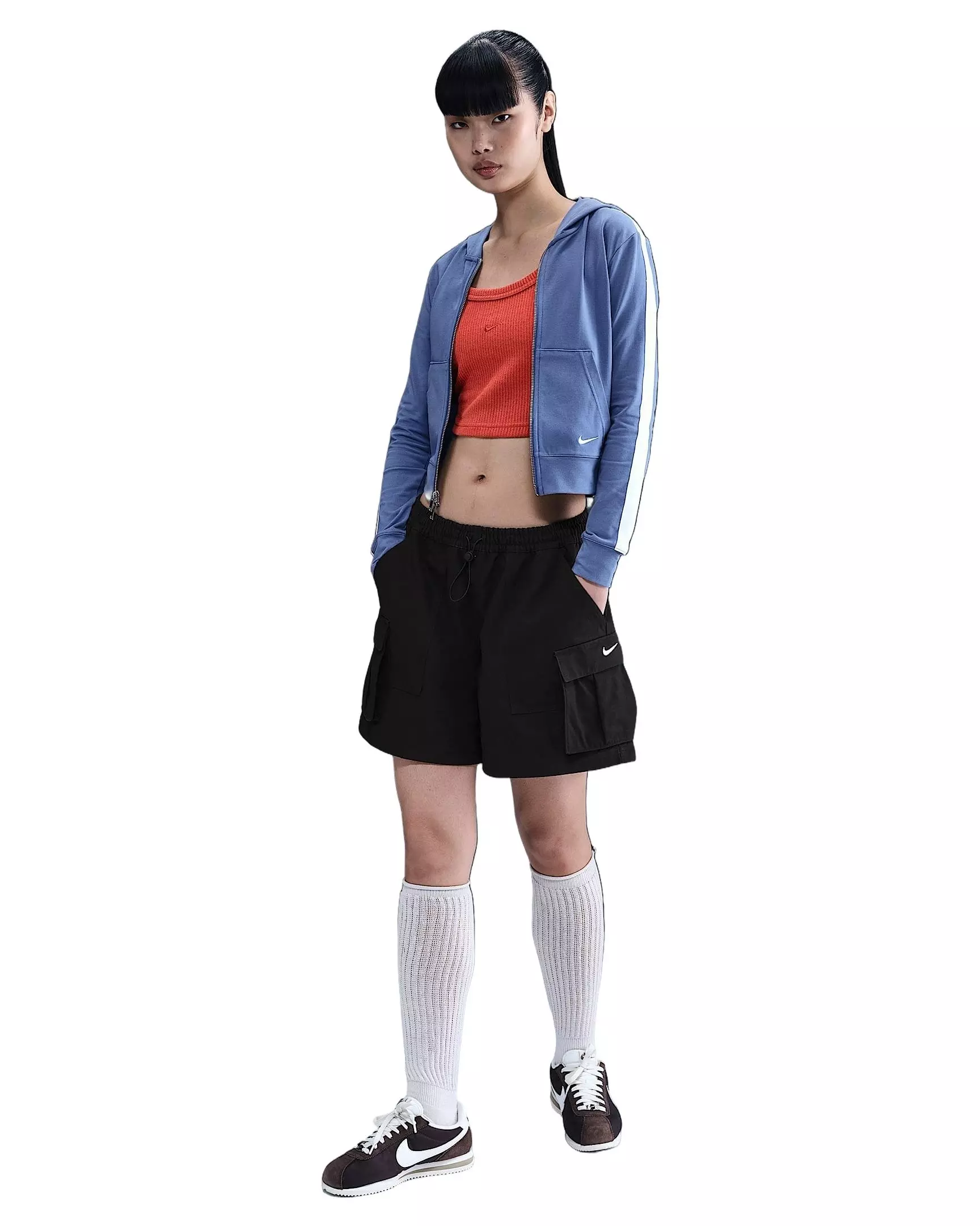 Nike Women's Sportswear Street Mid-Rise Loose 5" Cargo Shorts -Black - BLACK