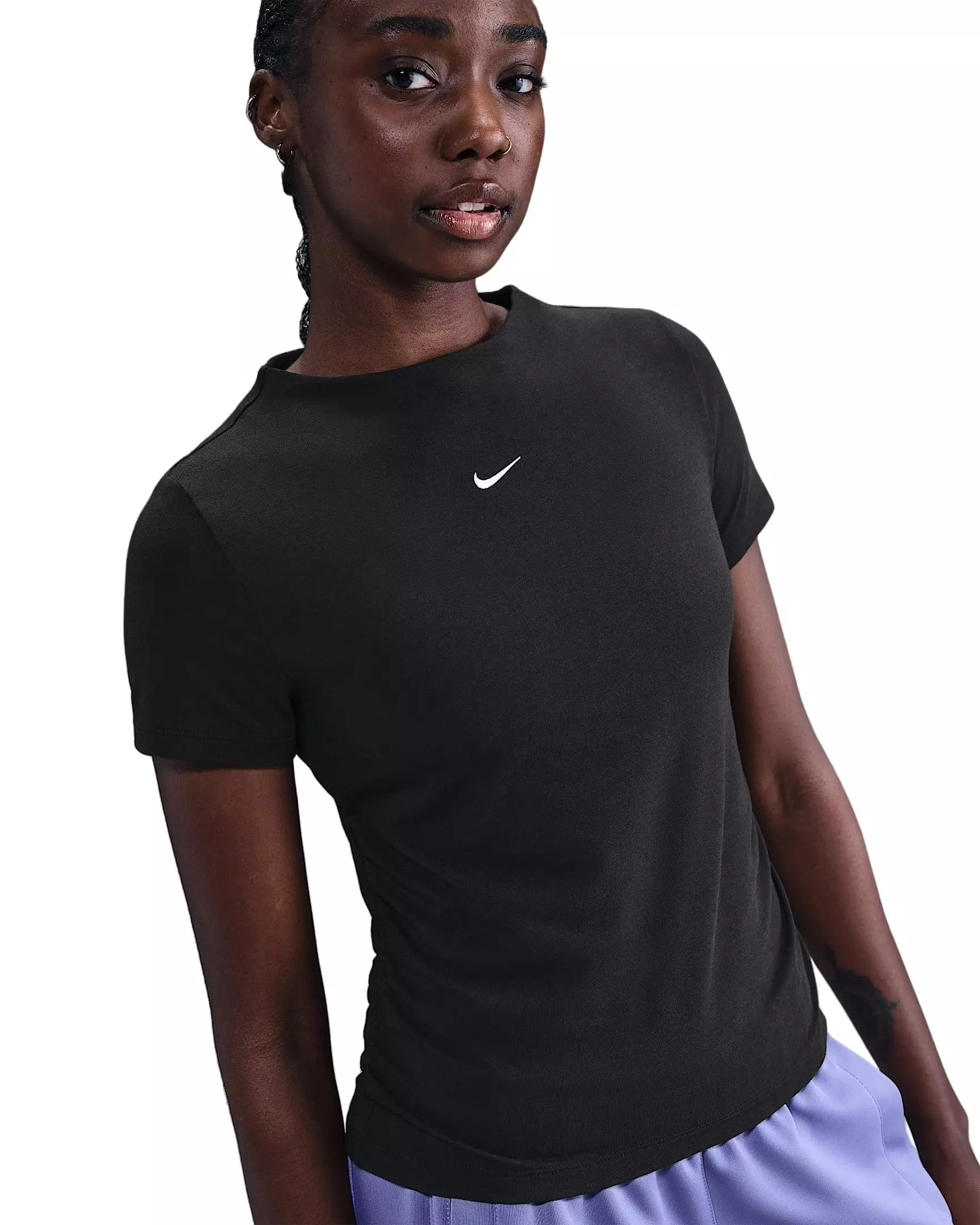 Nike Women's Sportswear Chill Knit Tight Short-Sleeve Mock-Neck Top - Black - BLACK