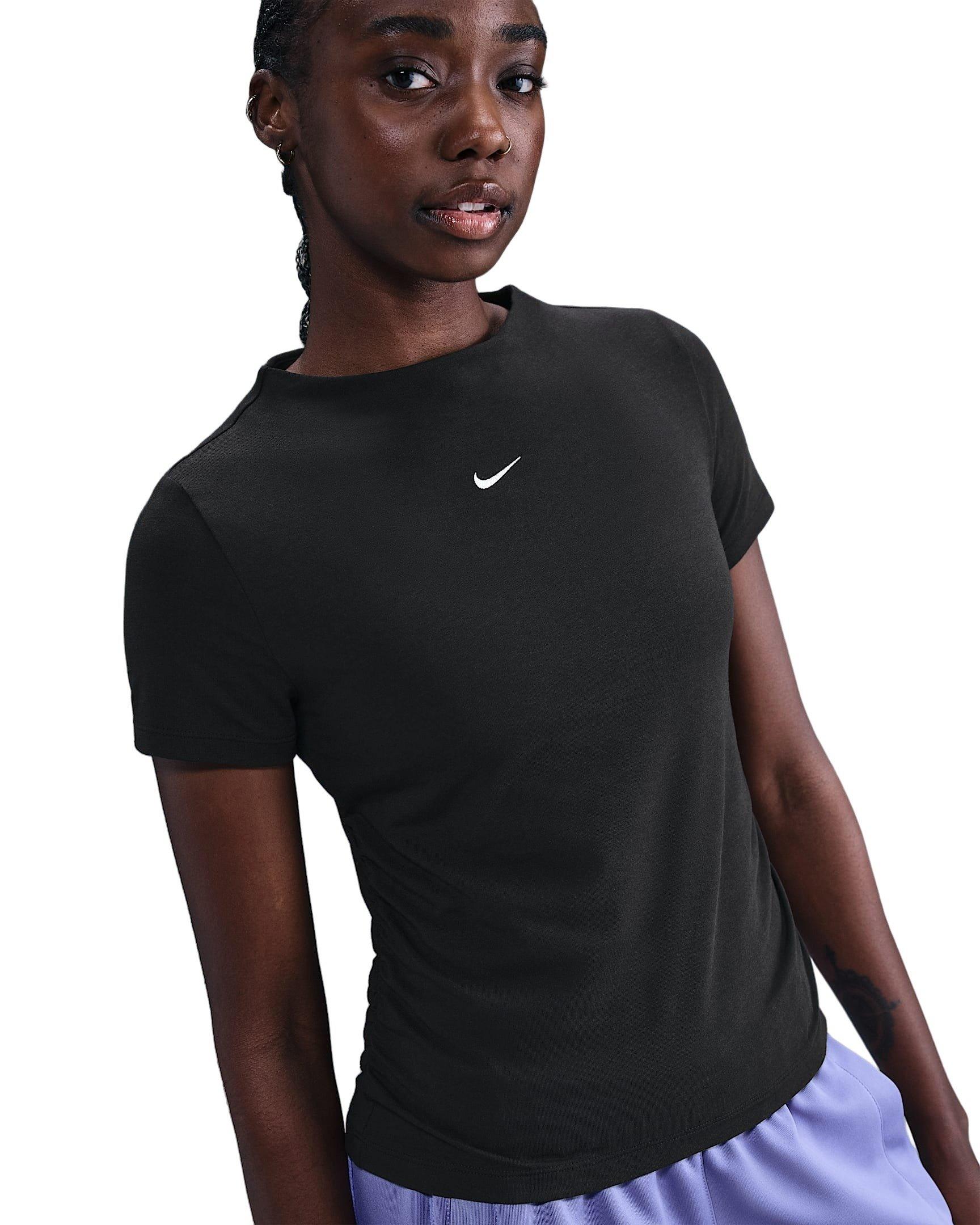 Nike Women's Sportswear Chill Knit Tight Short-Sleeve Mock-Neck Top -Black - BLACK Thumbnail View 1
