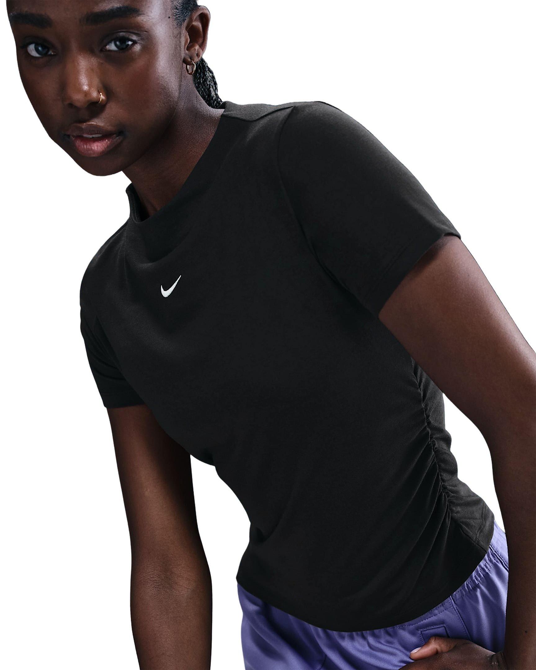 Nike Women's Sportswear Chill Knit Tight Short-Sleeve Mock-Neck Top -Black - BLACK Thumbnail View 3