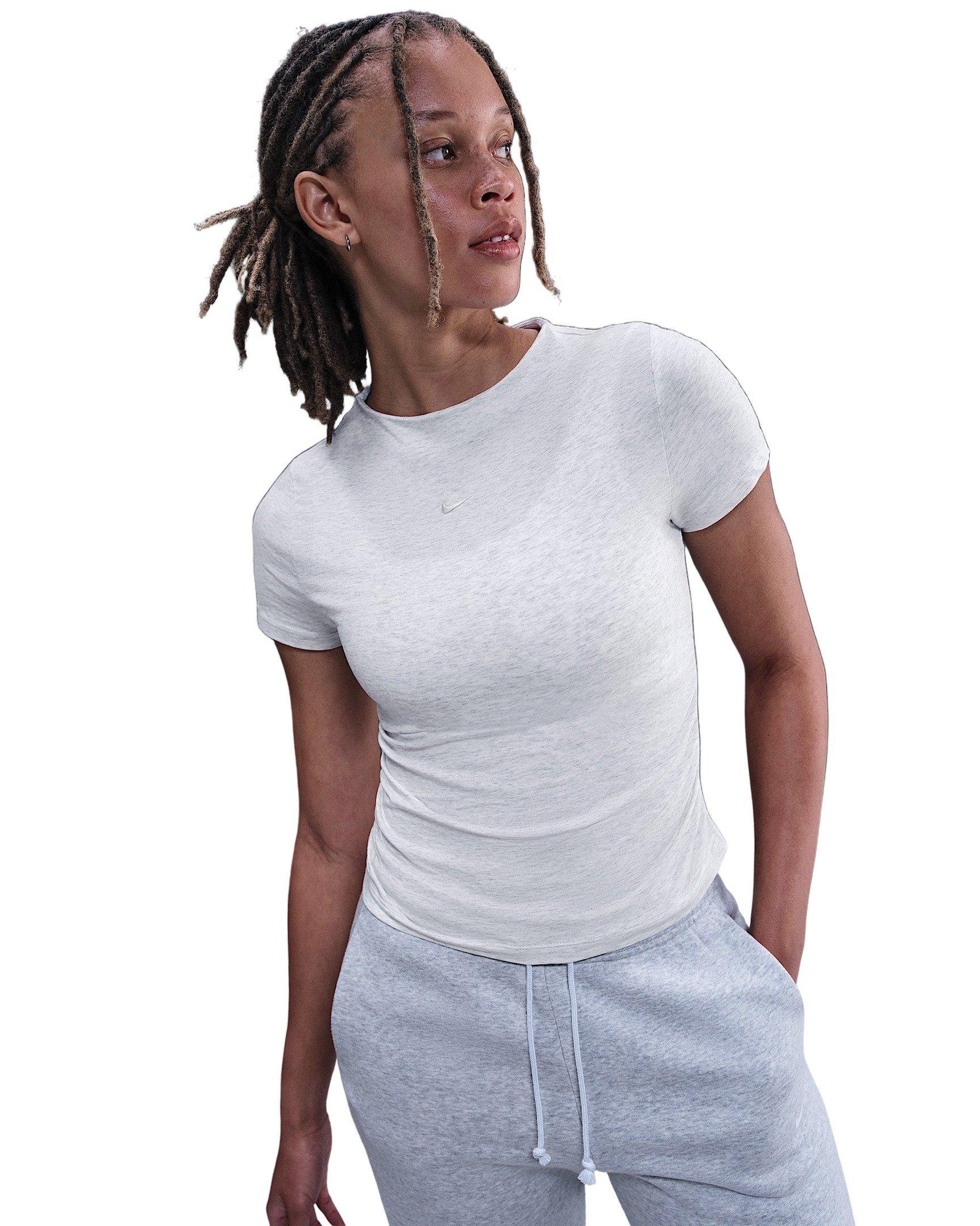 Nike Women's Sportswear Chill Knit Tight Short-Sleeve Mock-Neck Top - Light Brown - BROWN Thumbnail View 1