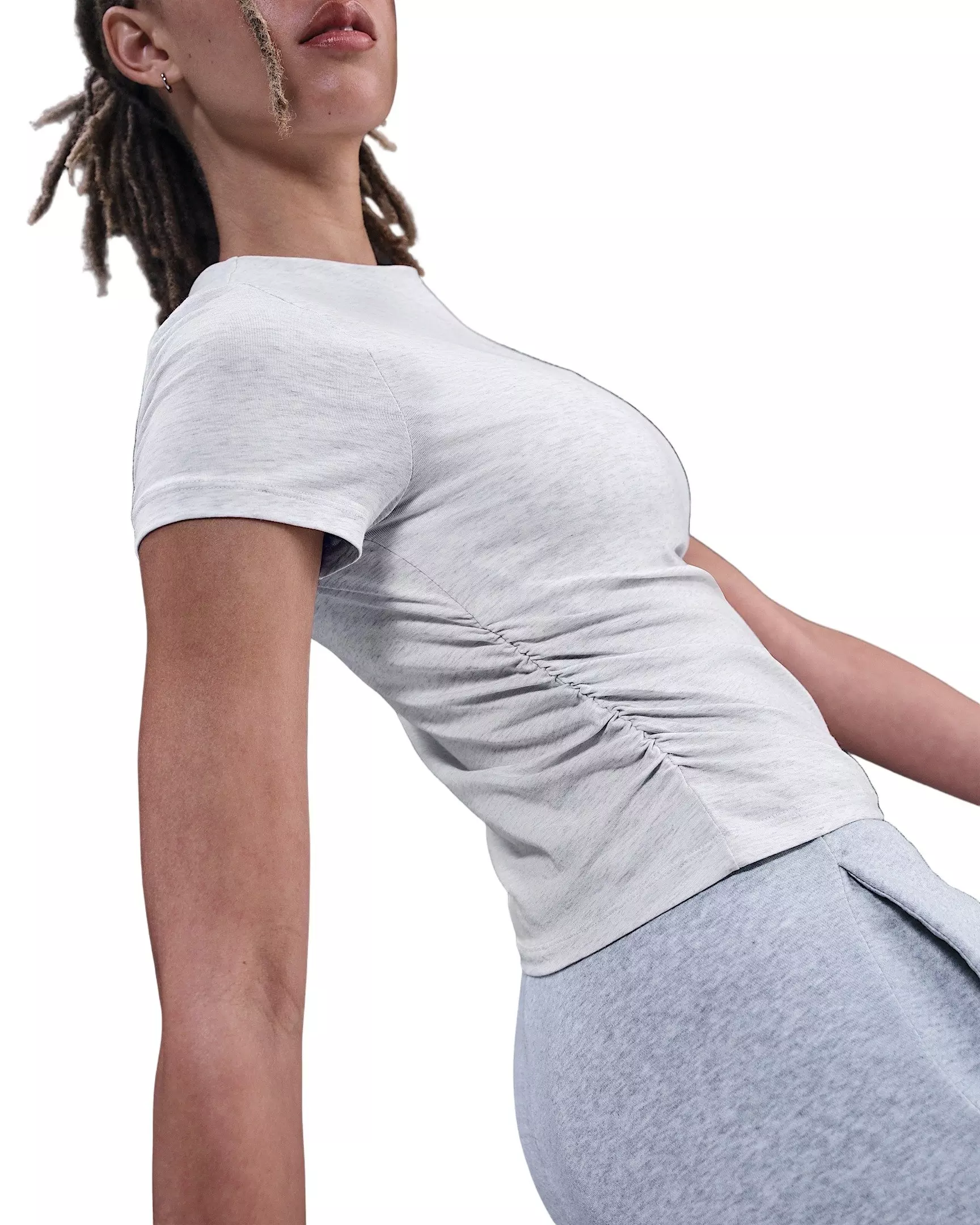 Nike Women's Sportswear Chill Knit Tight Short-Sleeve Mock-Neck Top -Light Brown - BROWN