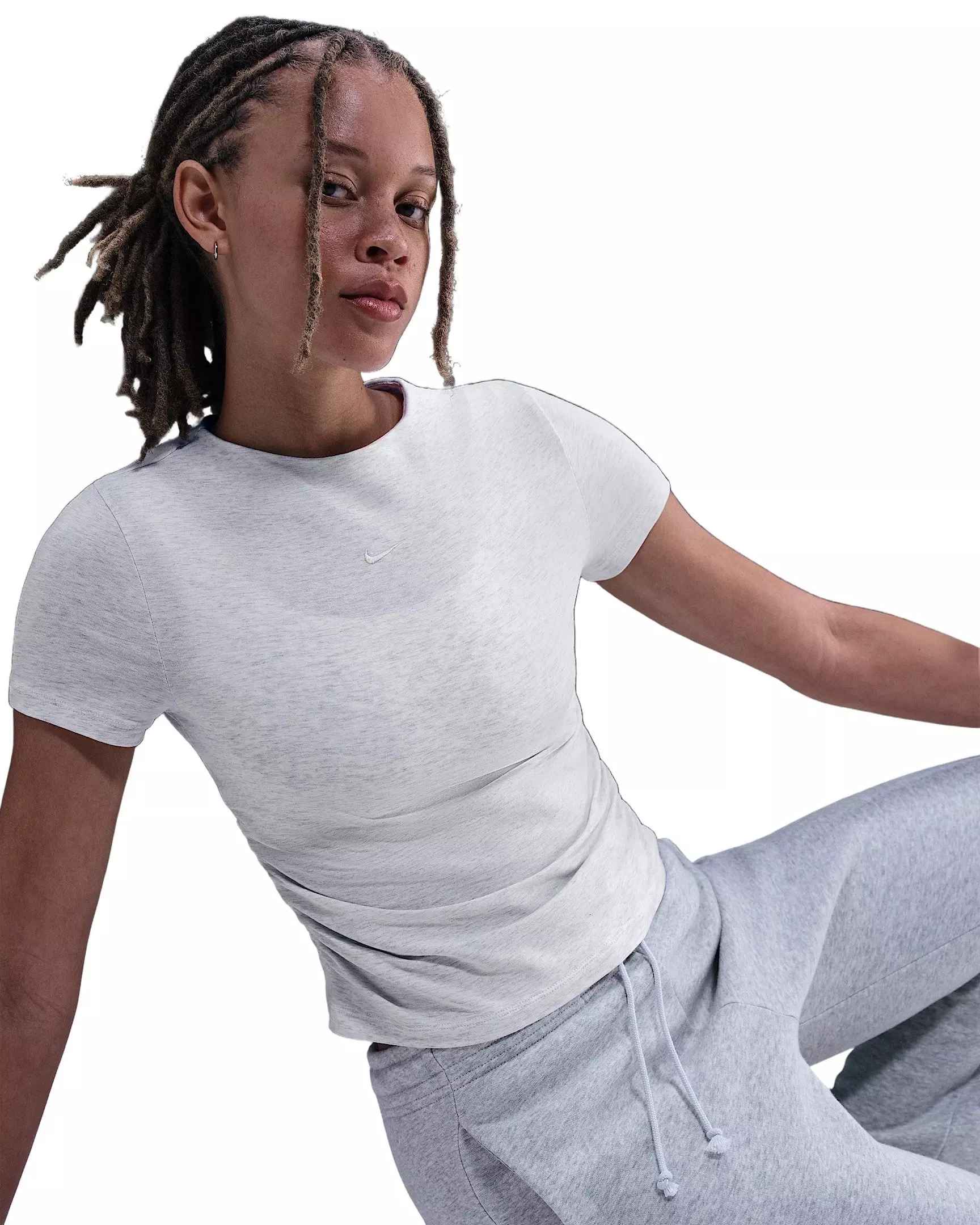 Nike Women's Sportswear Chill Knit Tight Short-Sleeve Mock-Neck Top -Light Brown - BROWN