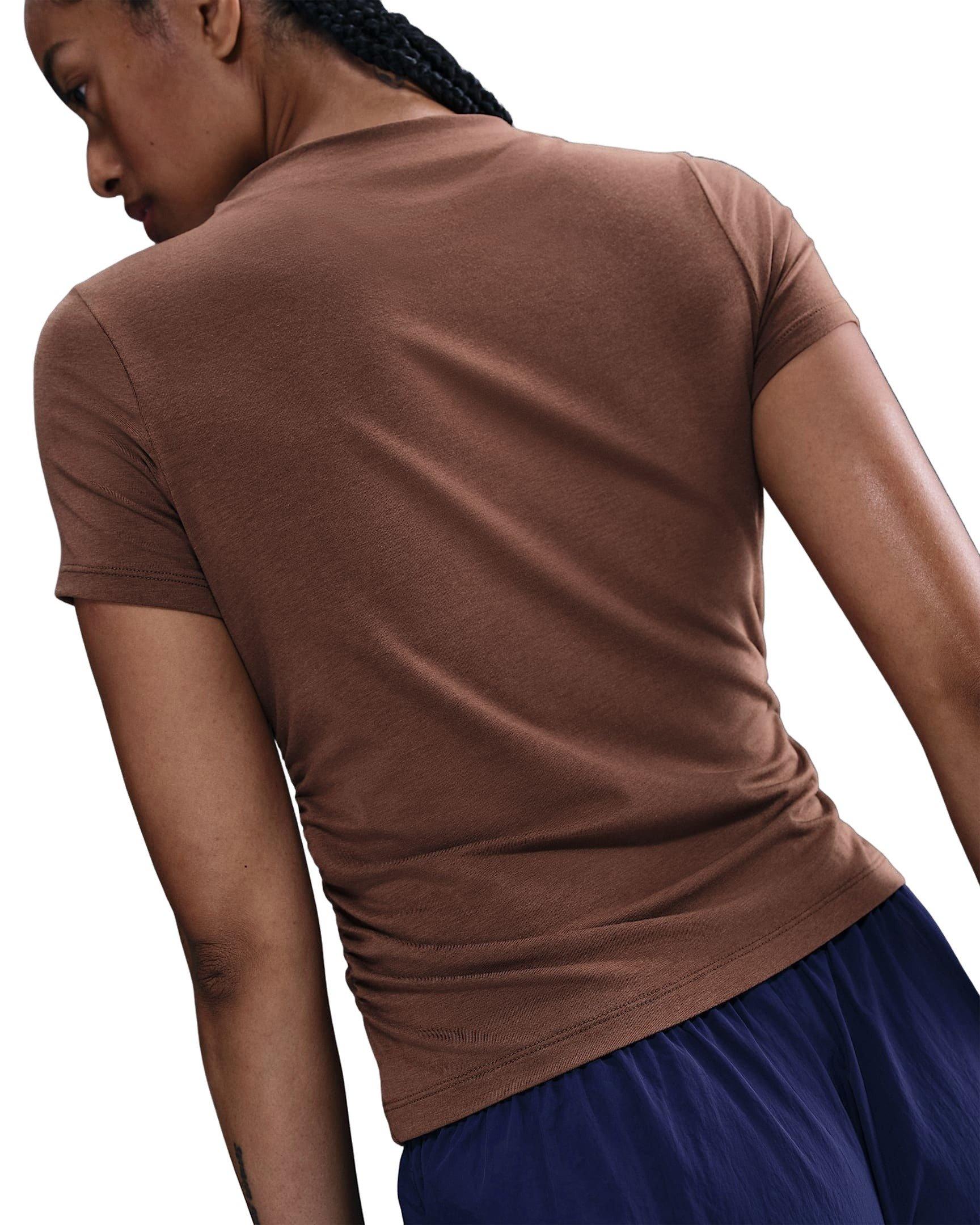 Nike Women's Sportswear Chill Knit Tight Short-Sleeve Mock-Neck Top -Brown - BROWN Thumbnail View 2
