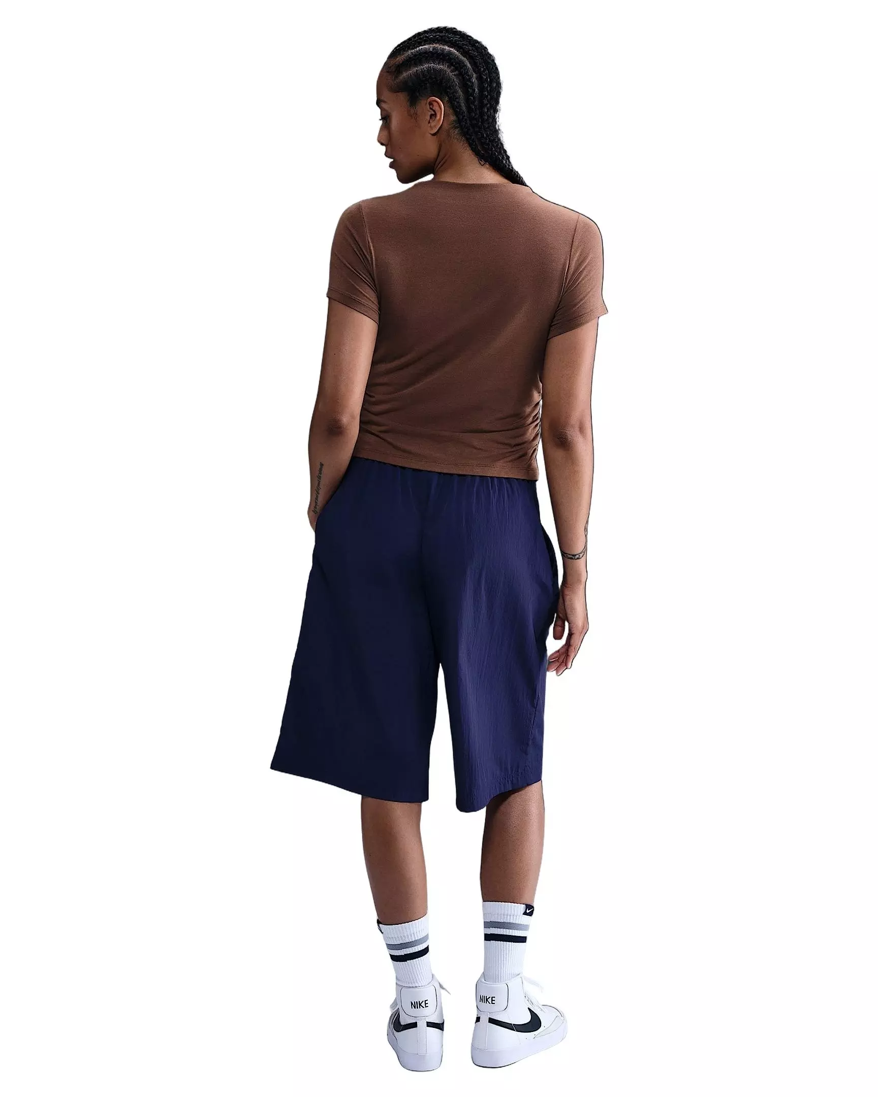 Nike Women's Sportswear Chill Knit Tight Short-Sleeve Mock-Neck Top -Brown - BROWN