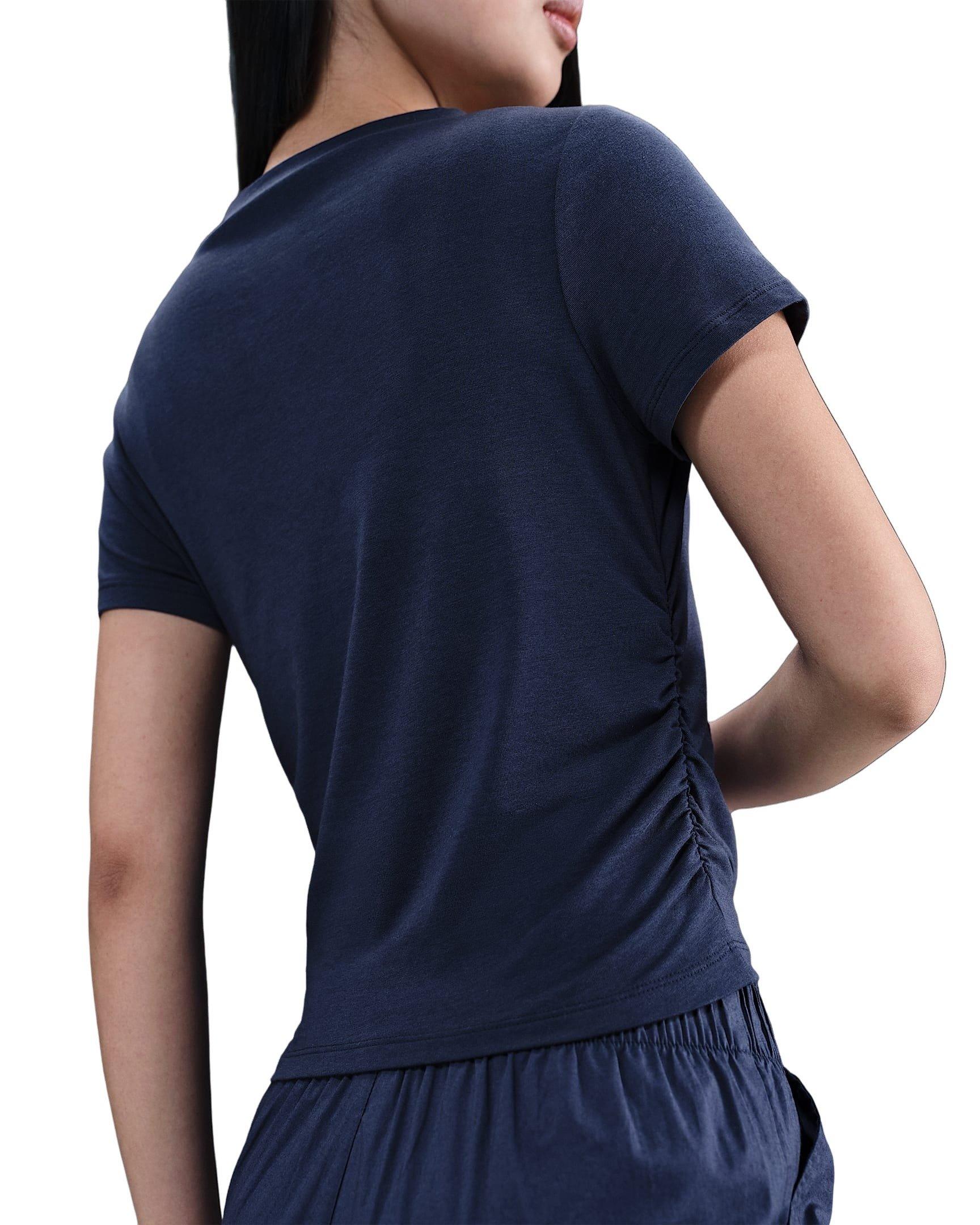 Nike Women's Sportswear Chill Knit Tight Short-Sleeve Mock-Neck Top - Navy - NAVY Thumbnail View 2