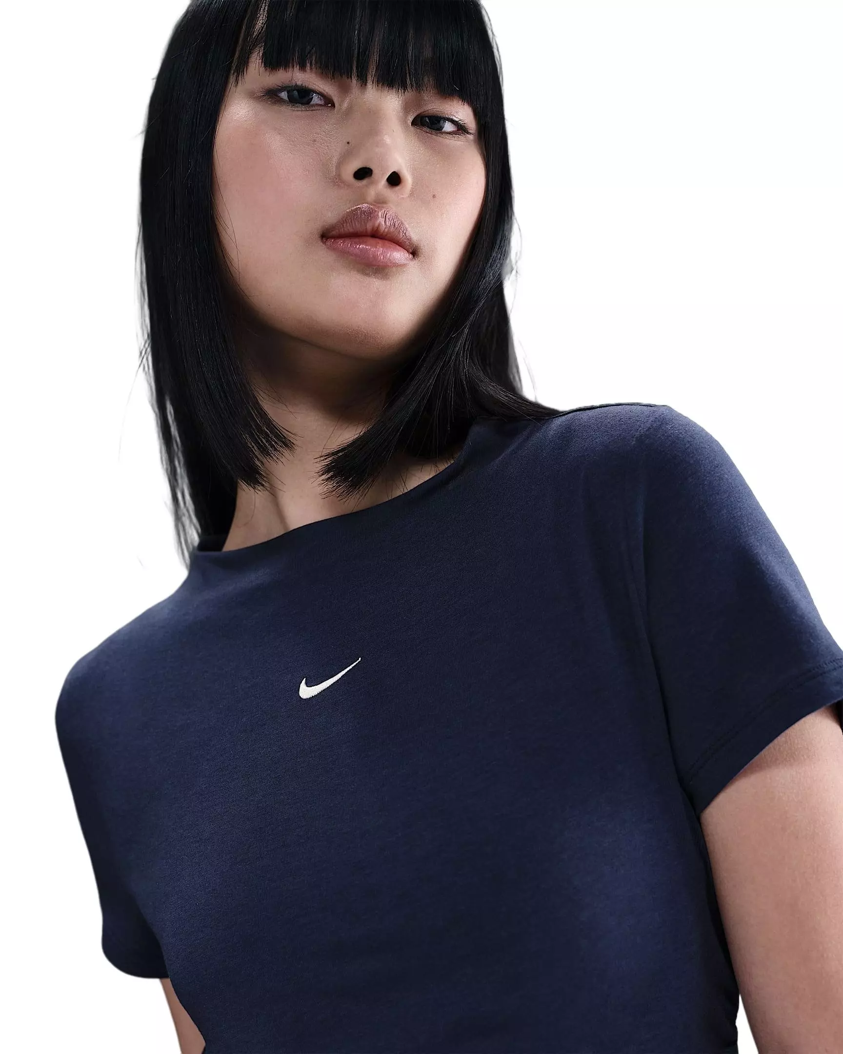 Nike Women's Sportswear Chill Knit Tight Short-Sleeve Mock-Neck Top - Navy - NAVY