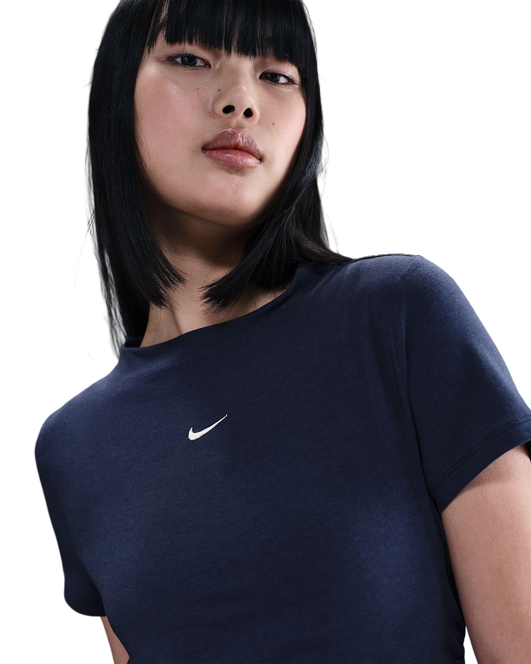 Nike Women's Sportswear Chill Knit Tight Short-Sleeve Mock-Neck Top -Navy - NAVY Thumbnail View 3
