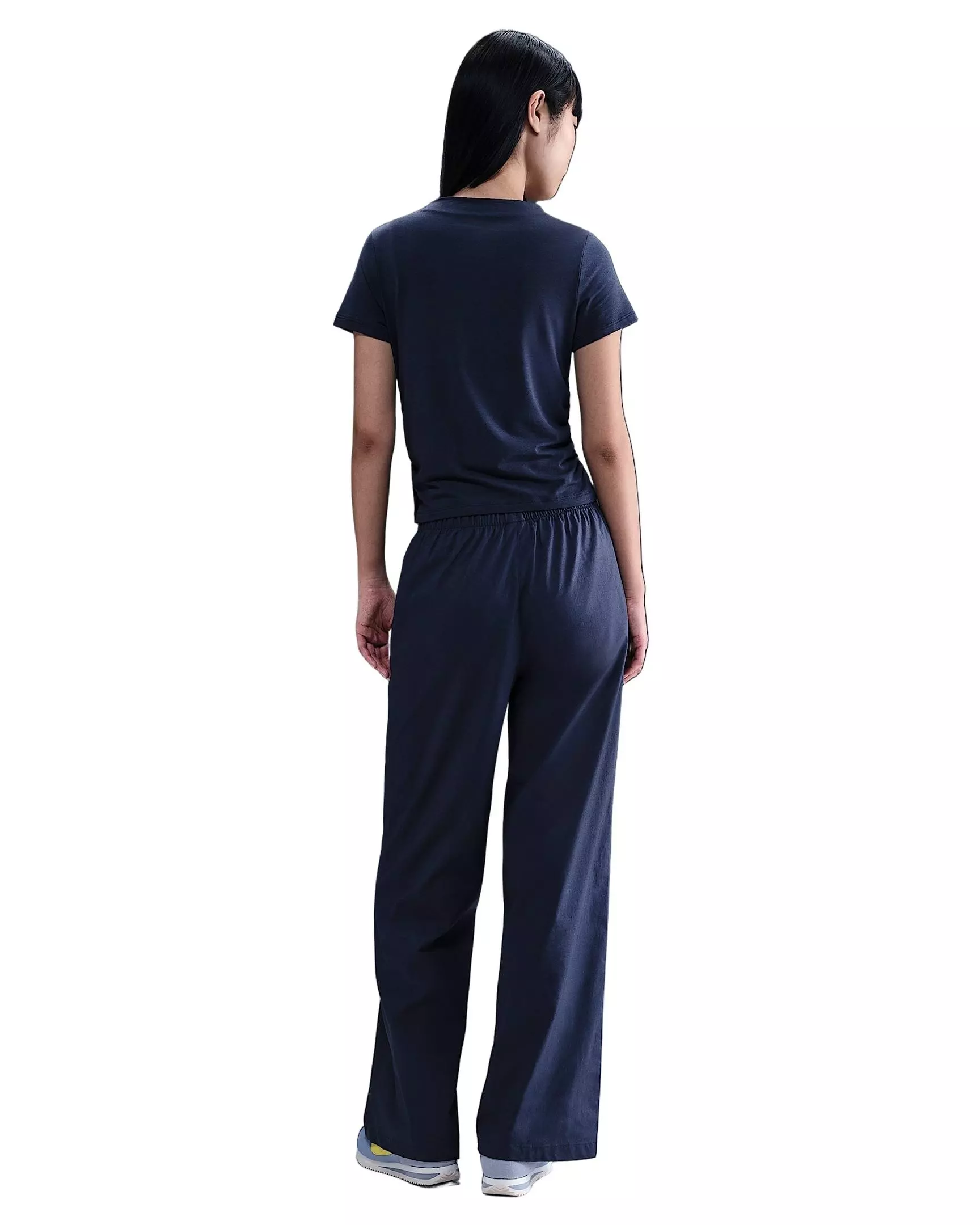 Nike Women's Sportswear Chill Knit Tight Short-Sleeve Mock-Neck Top -Navy - NAVY