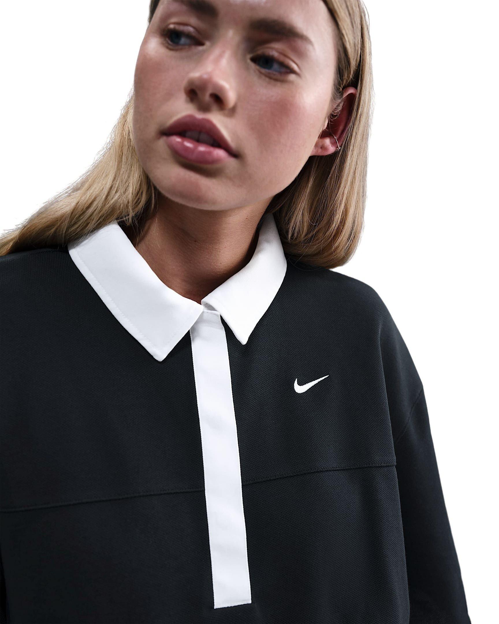 Nike Women's Sportswear Oversized Short-Sleeve Polo Top - Black/White - BLACK/WHITE