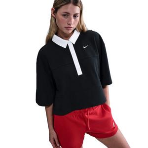 Nike Women's Sportswear Oversized Short-Sleeve Polo Top - Black/White - BLACK/WHITE