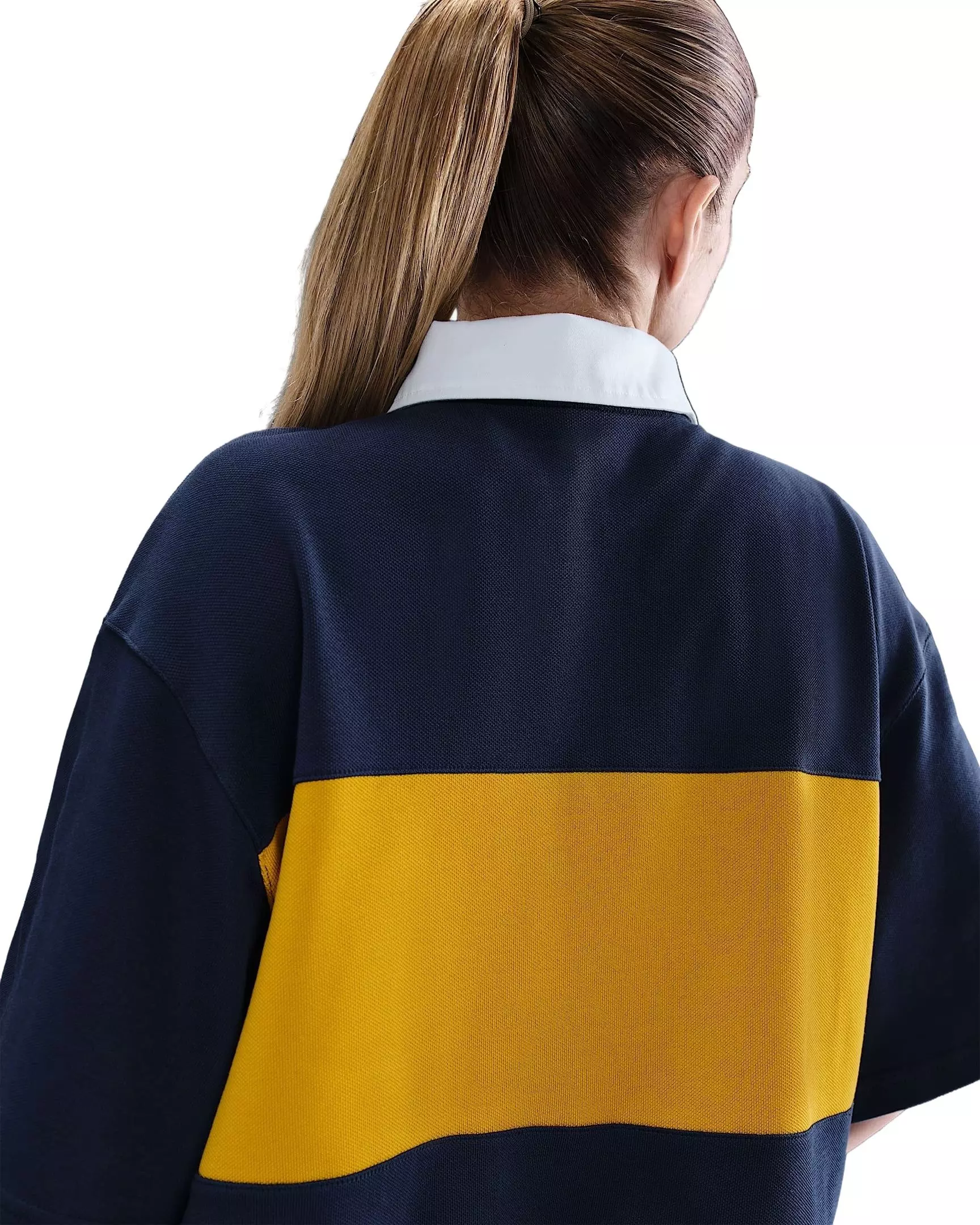 Nike Women's Sportswear Oversized Short-Sleeve Polo Top -Navy/White/Yellow - NAVY/WHITE/YELLOW