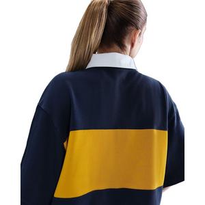 Nike Women's Sportswear Oversized Short-Sleeve Polo Top - Navy/White/Yellow - NAVY/WHITE/YELLOW