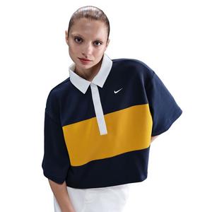Nike Women's Sportswear Oversized Short-Sleeve Polo Top - Navy/White/Yellow - NAVY/WHITE/YELLOW