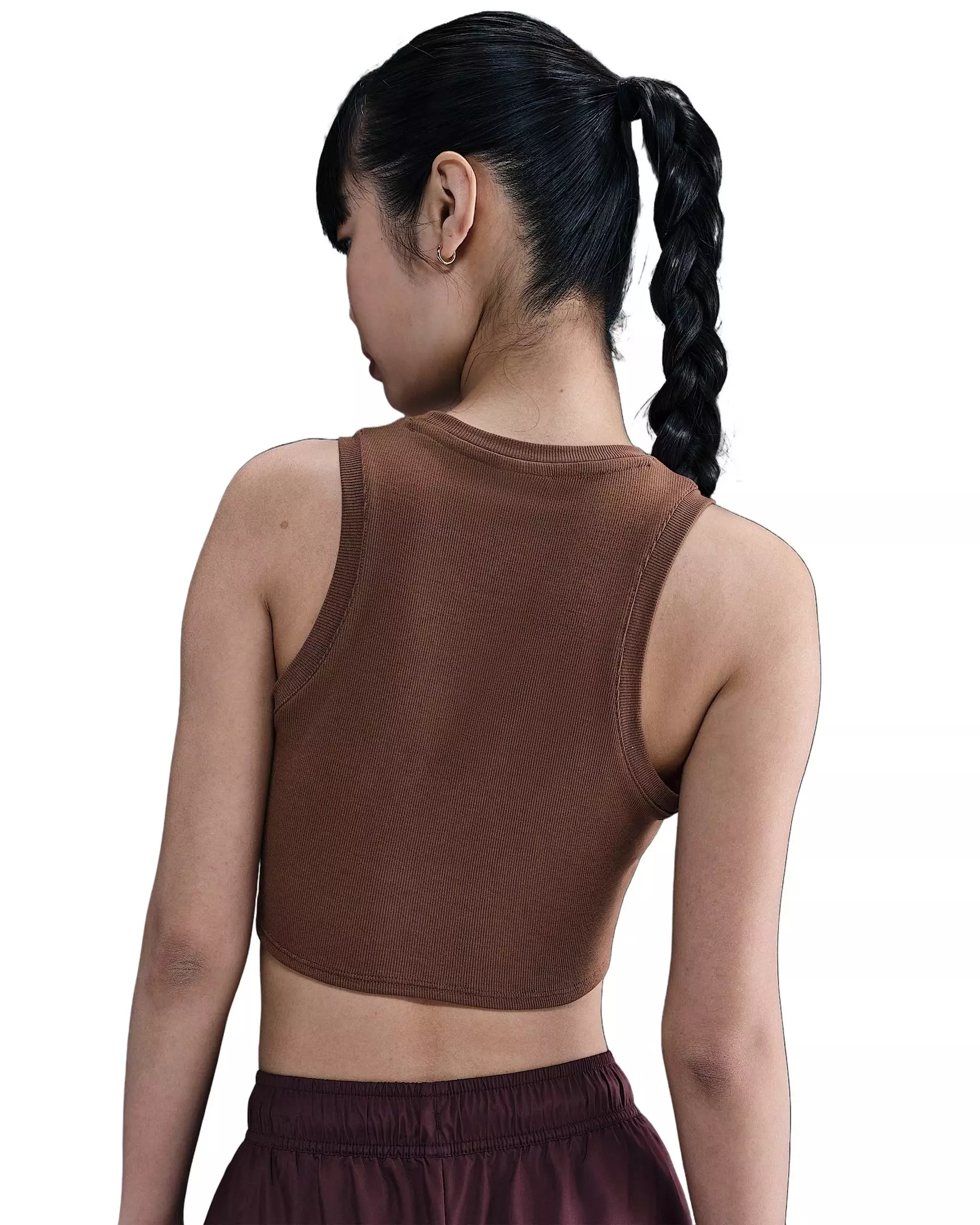 Nike Women's Sportswear Chill Knit Tight Cropped Mini-Rib Tank Top -Brown - BROWN