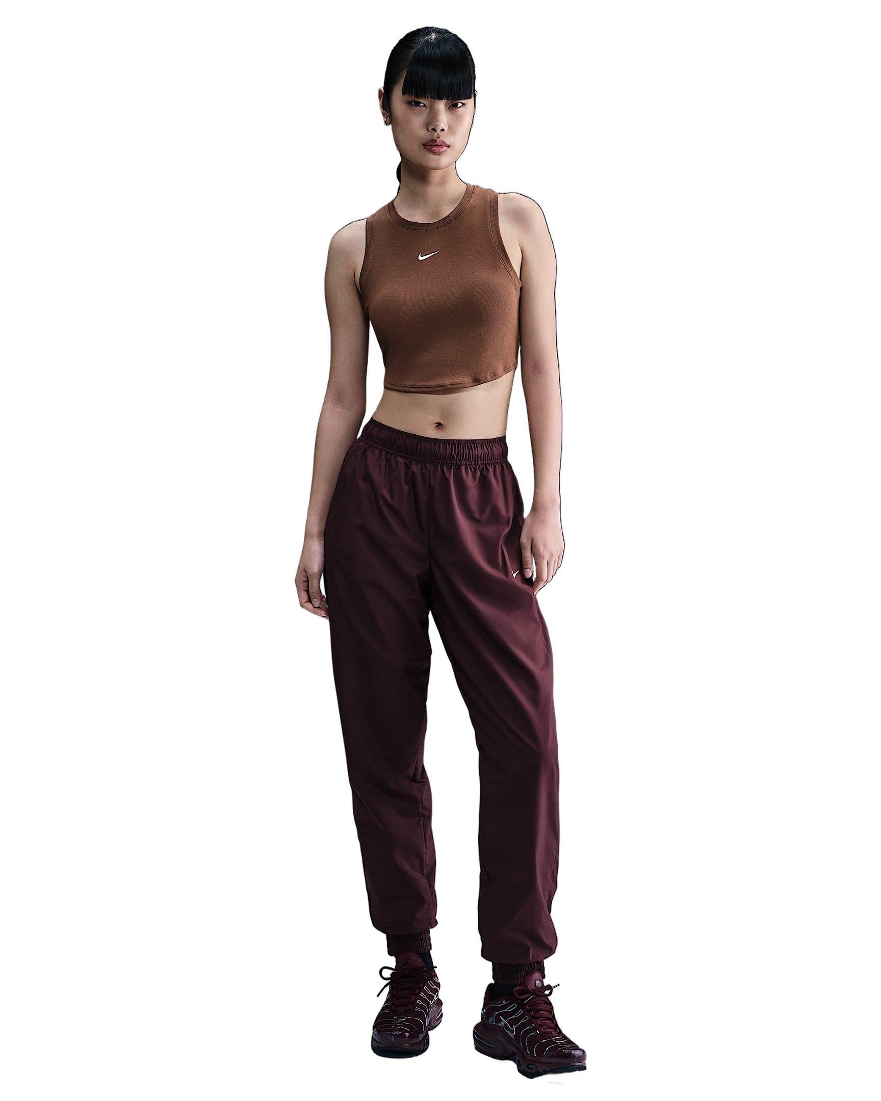 Nike Women's Sportswear Chill Knit Tight Cropped Mini-Rib Tank Top -Brown - BROWN Thumbnail View 4