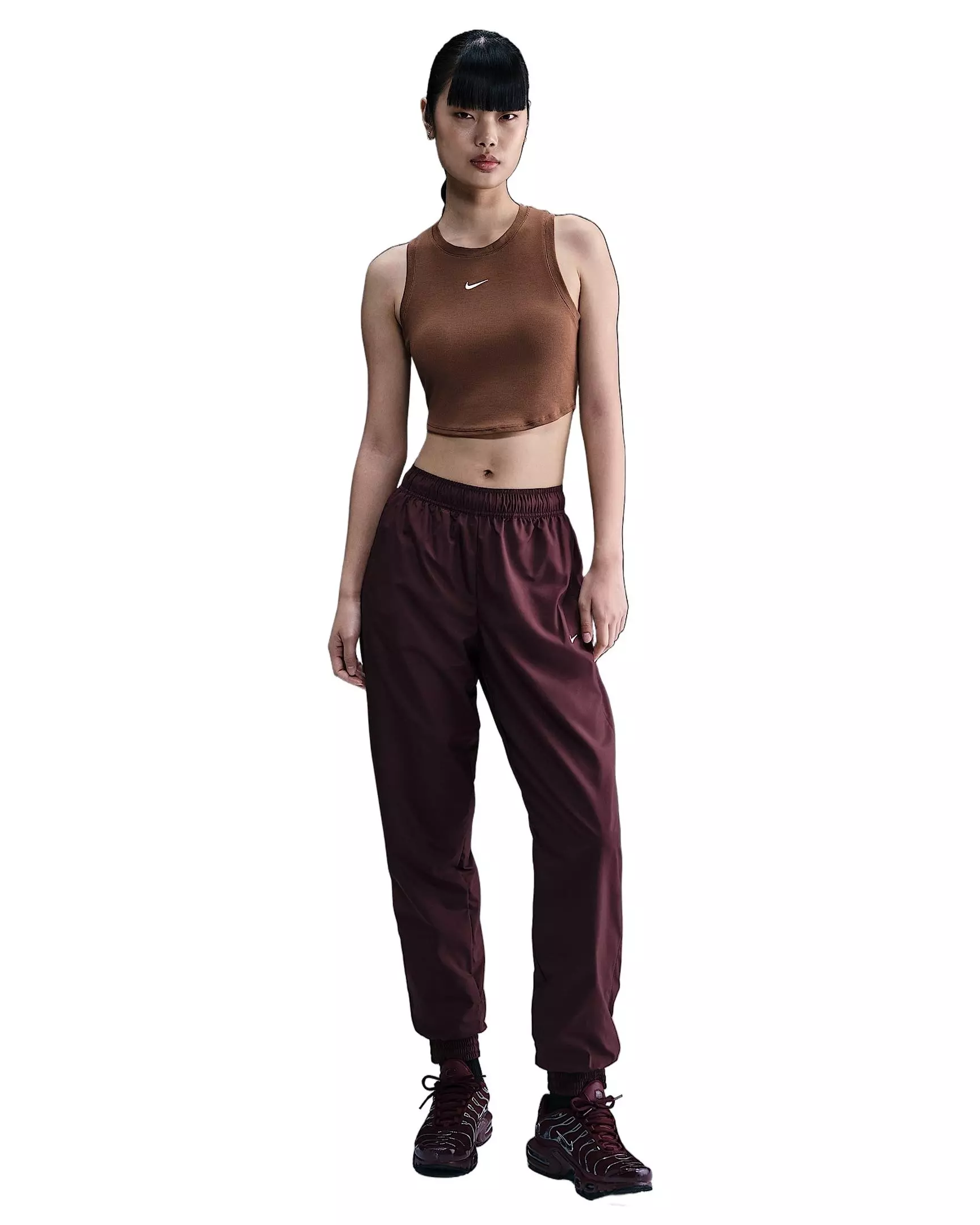 Nike Women's Sportswear Chill Knit Tight Cropped Mini-Rib Tank Top -Brown - BROWN