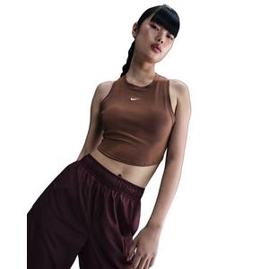 Nike Women's Sportswear Chill Knit Tight Cropped Mini-Rib Tank Top -Brown