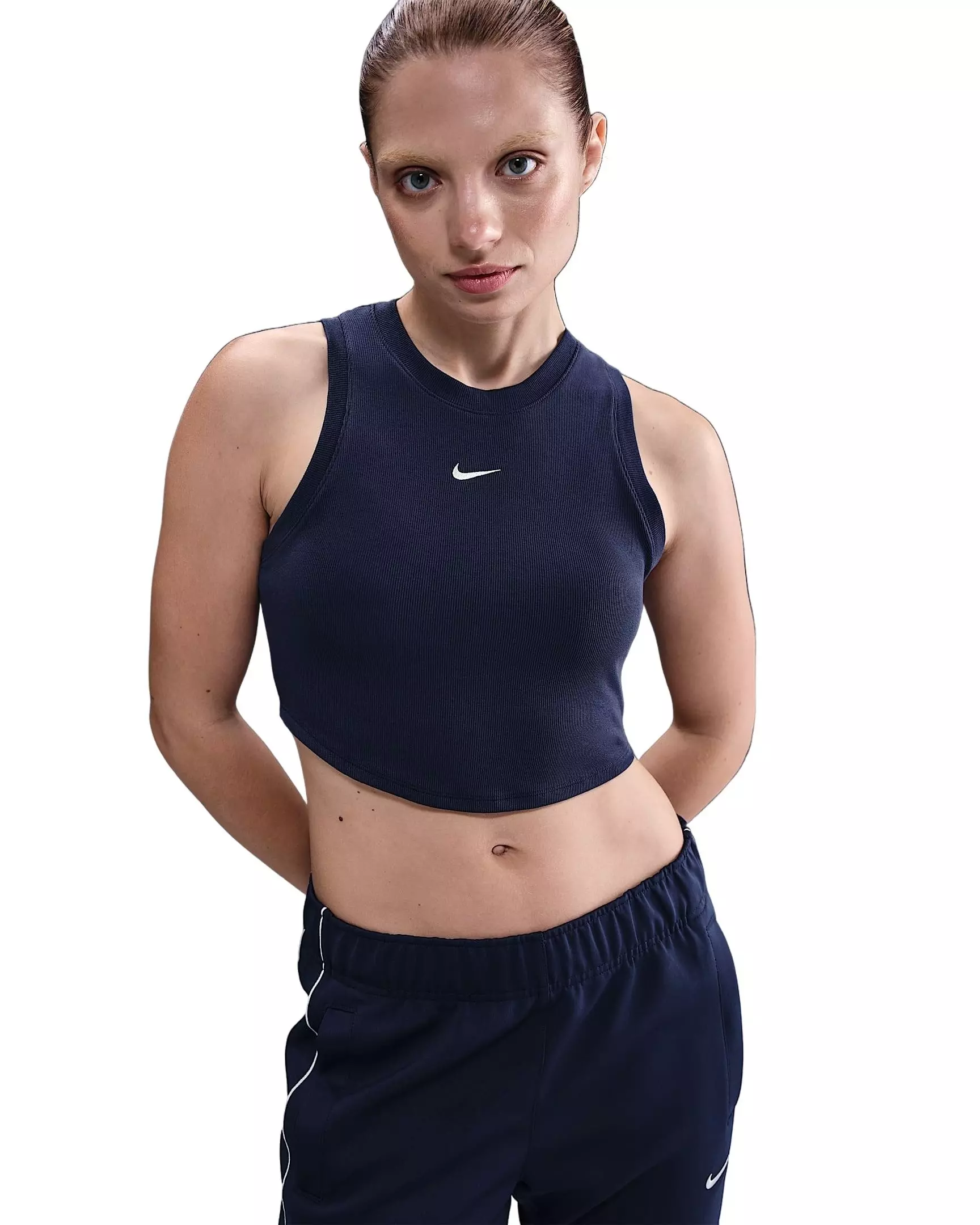 Nike Women's Sportswear Chill Knit Tight Cropped Mini-Rib Tank Top - Navy - NAVY