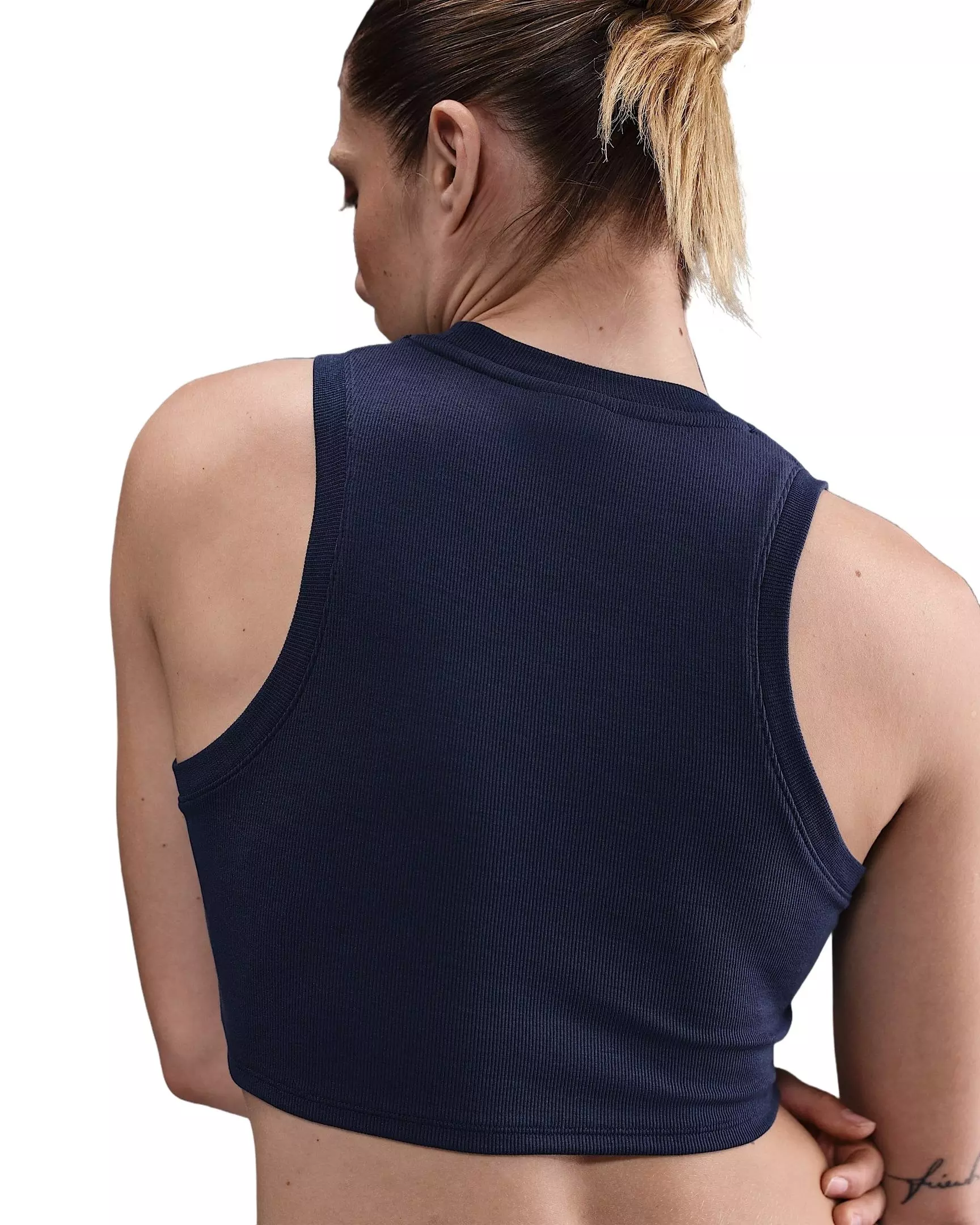 Nike Women's Sportswear Chill Knit Tight Cropped Mini-Rib Tank Top -Navy - NAVY