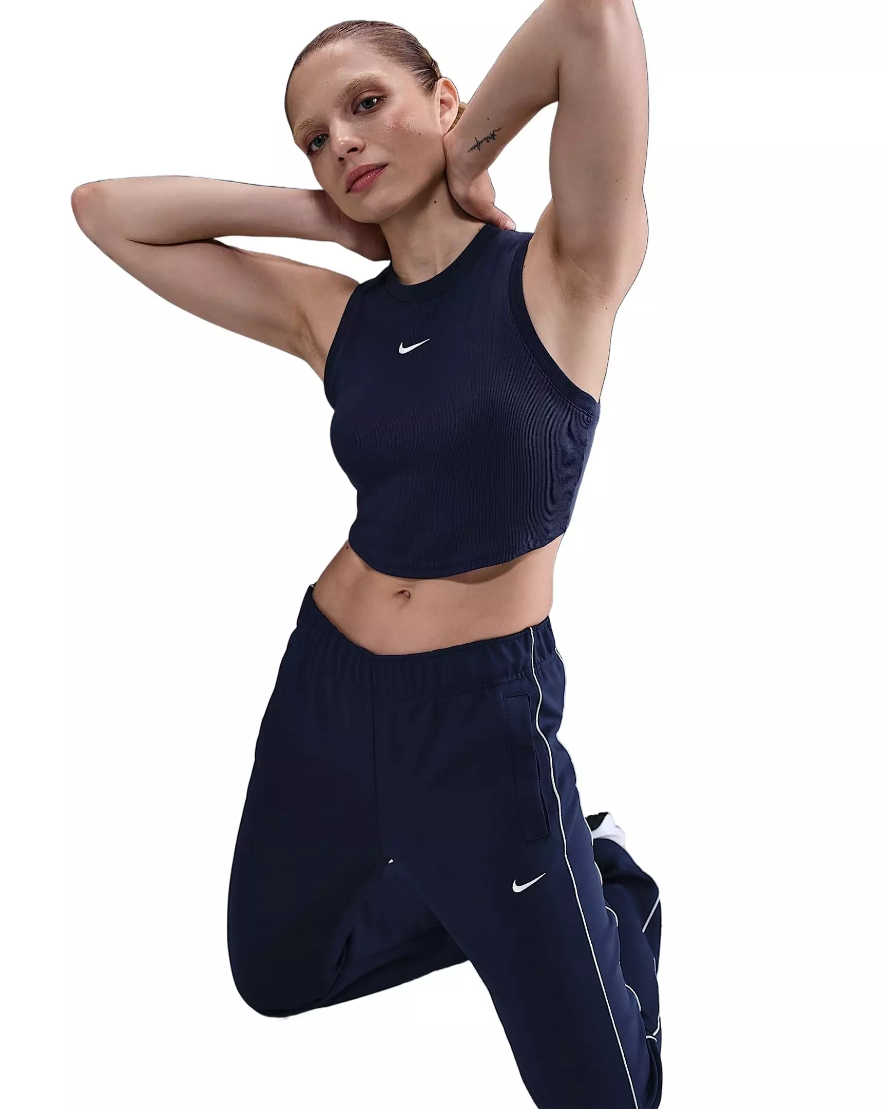 Nike Women's Sportswear Chill Knit Tight Cropped Mini-Rib Tank Top -Navy - NAVY