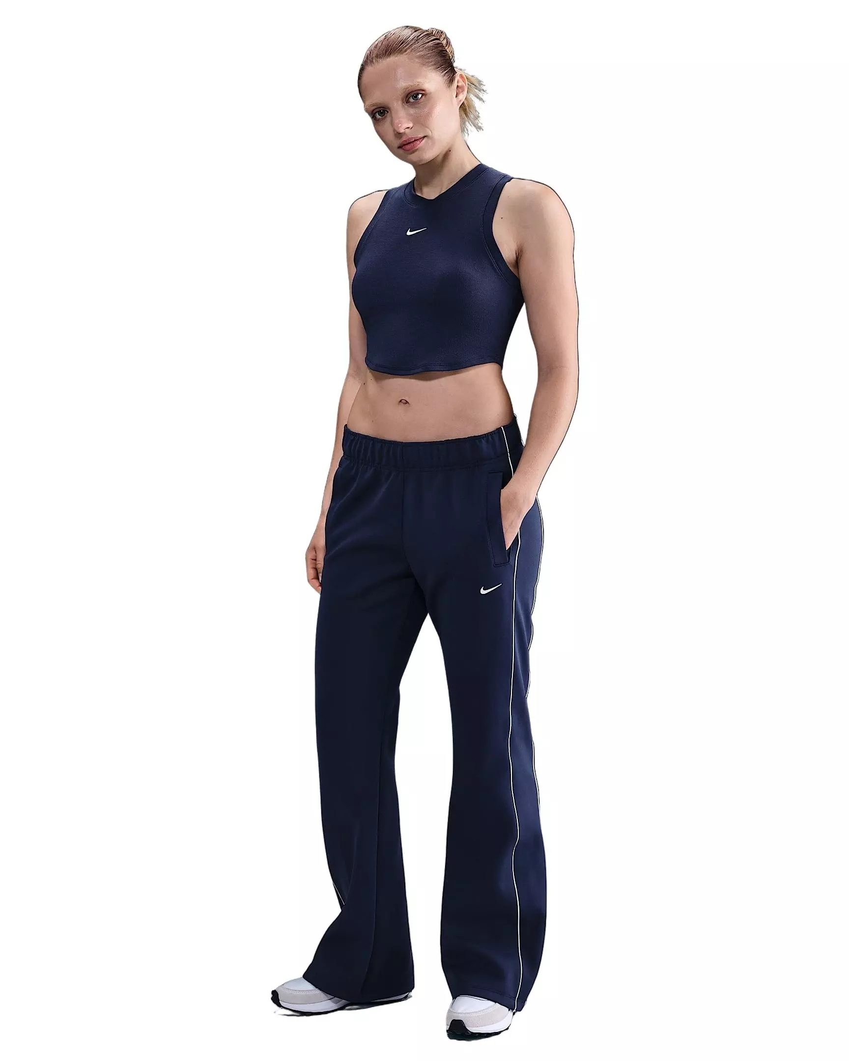 Nike Women's Sportswear Chill Knit Tight Cropped Mini-Rib Tank Top -Navy - NAVY