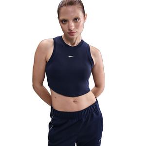 Nike Women's Sportswear Chill Knit Tight Cropped Mini-Rib Tank Top -Navy