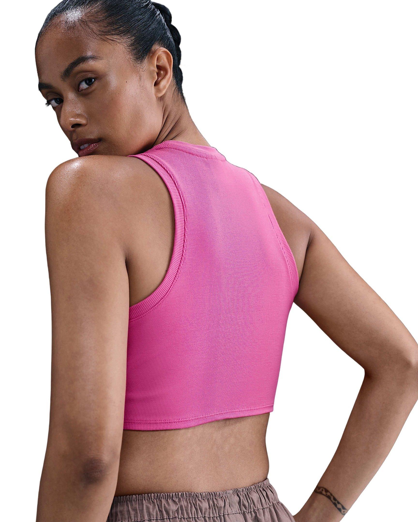 Nike Women's Sportswear Chill Knit Tight Cropped Mini-Rib Tank Top -Pink - PINK Thumbnail View 2