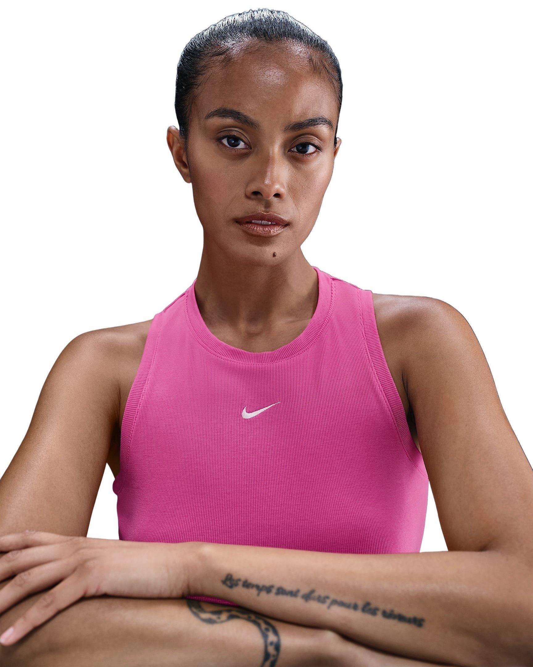 Nike Women's Sportswear Chill Knit Tight Cropped Mini-Rib Tank Top -Pink - PINK Thumbnail View 3